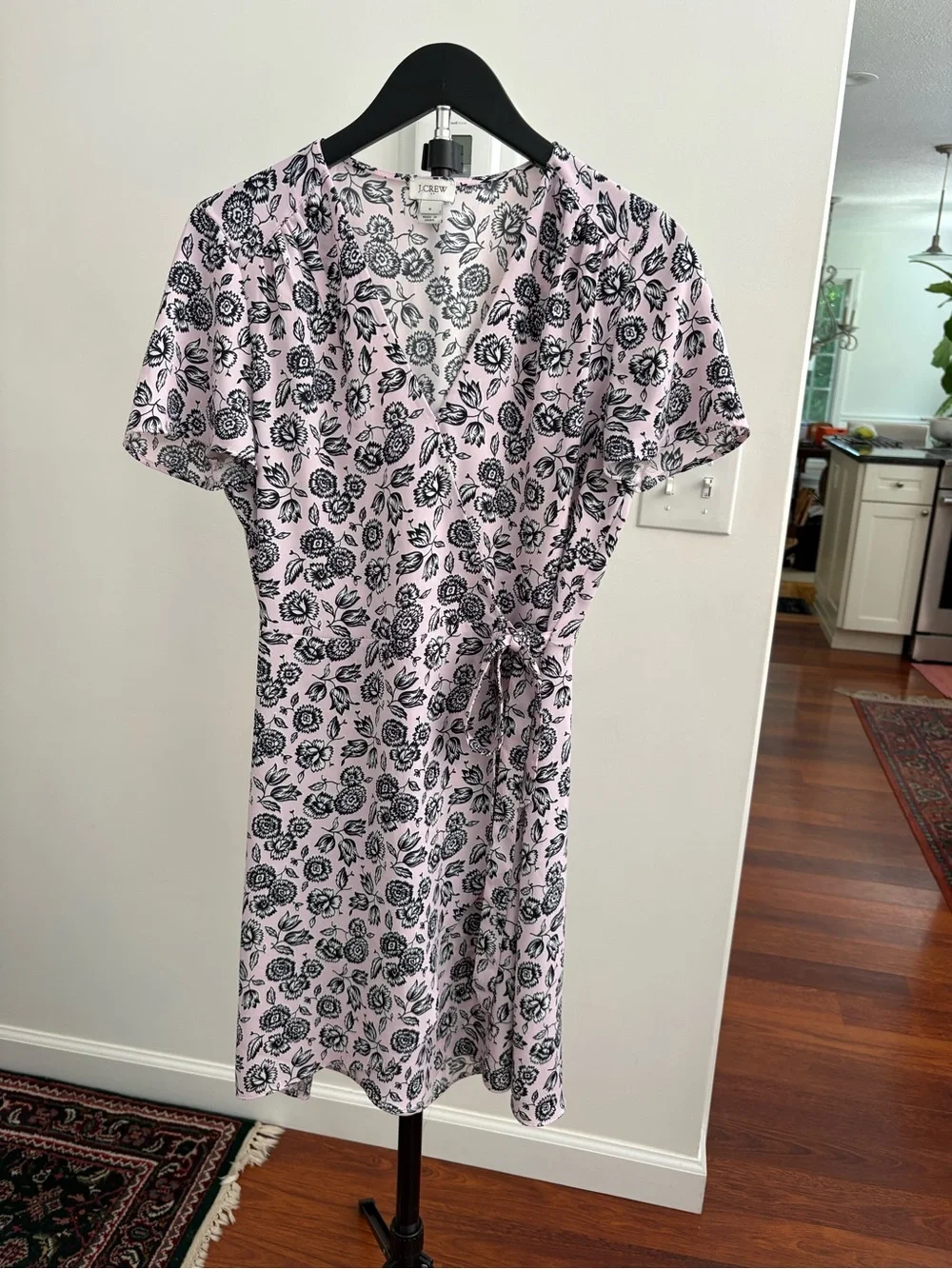 J. Crew Pink and Black Floral Wrap Dress